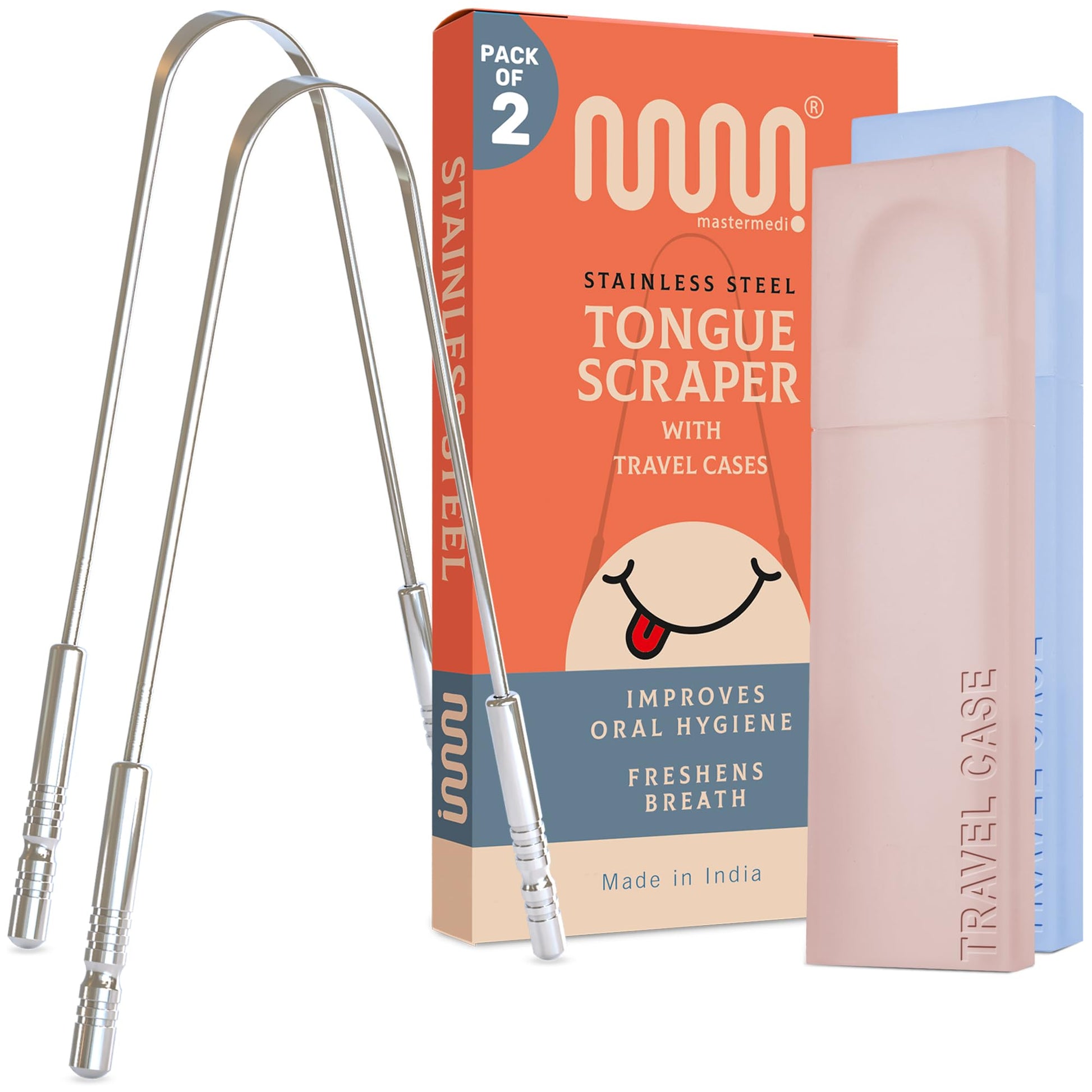 Buy now MasterMedi Tongue Scraper with Case Easy to Use Tongue Scraper for Adults, Tongue Cleaner for Oral Care & Hygiene (Single Pack (with Travel Case)) Advanced Tongue Scraper Pack of 2 at indiglob india
