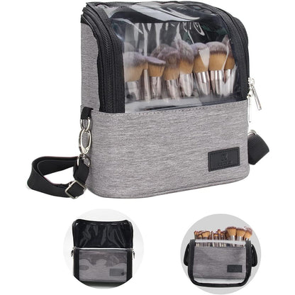 Makeup Brush Case Stand-up Makeup Cup Travel Professional Cosmetic Bag Artist Storage Bag Large Makeup Brush Bag with Adjustable Divider (Large, Black)