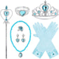 Princess Dress Up Party Accessories for Princess Costume Gloves Tiara Wand Necklace Earrings Bracelet and Ring Gift Set 9pcs (Blue, Set of 7, 9pcs)