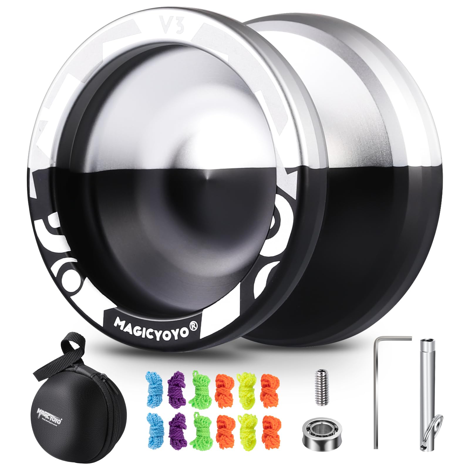 Buy now MAGICYOYO V3 Yoyo for Kids 8-12 or Above, Responsive Yoyo Professional with Dual Function, Professional Trick Yo yo for Adults with 12 Yo-yo Strings, KK Bearing, Bearing Puller, Axle,Case Bag -Black Black-and-Silver at indiglob india