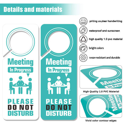 2 Pack Meeting in Progress Door Sign, Do Not Disturb Door Hanger Funny PSLER Meeting in Progress Door Sign Two Sided Used for Many Places Like Law Firms, Offices, Clinics Christmas Gifts