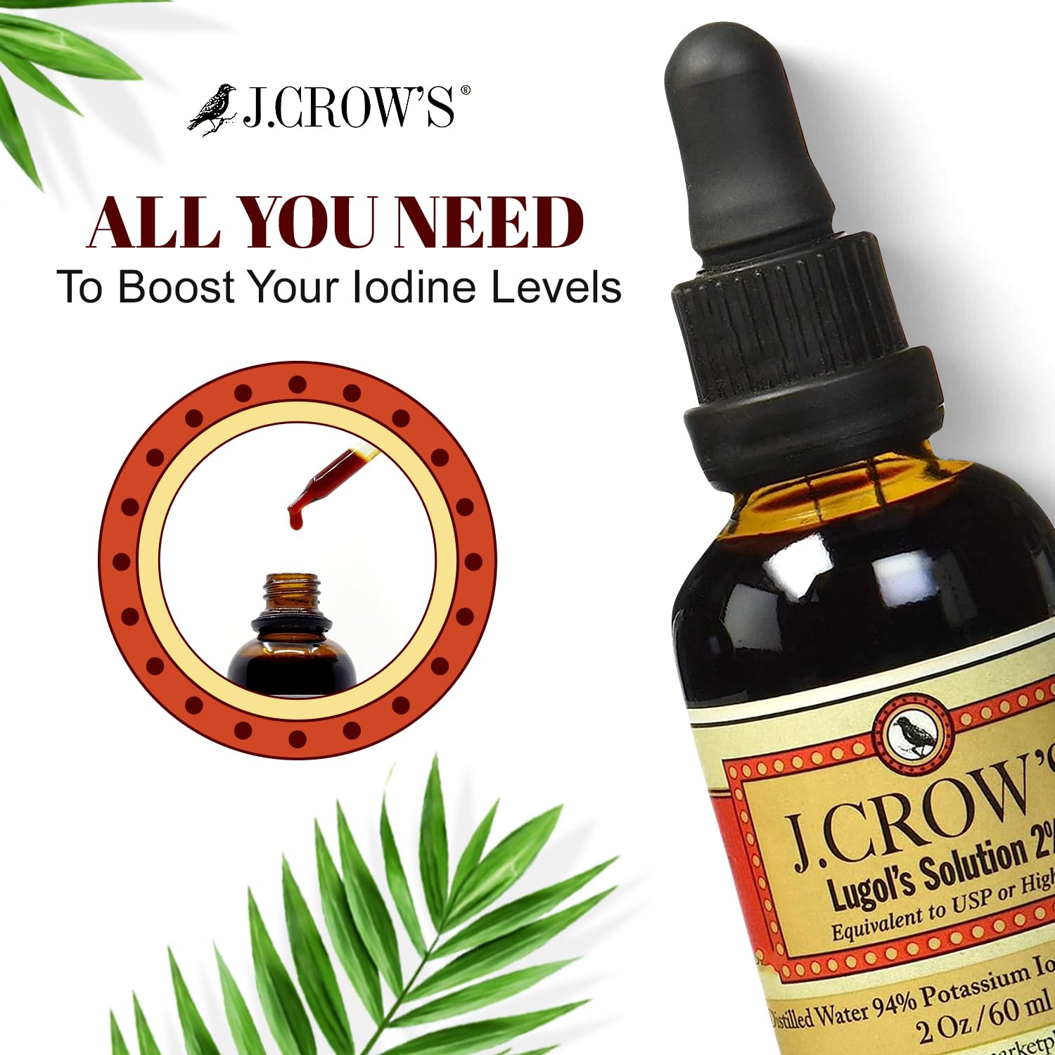 Buy now J.CROW'S® Lugol's Solution of Iodine 2% 2 oz (3 Bottles) – Premium Iodine & Potassium Iodide Liquid, Gluten &, Alcohol-Free Natural Brine Extract, No Expiration at indiglob india