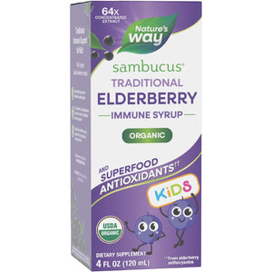 Nature's Way Sambucus Elderberry Traditional Immune Syrup for Ages 1+, Traditional Immune Support*, Antioxidant Support*, Black Elderberry Extract, USDA Certified Organic, 4 Fl Oz