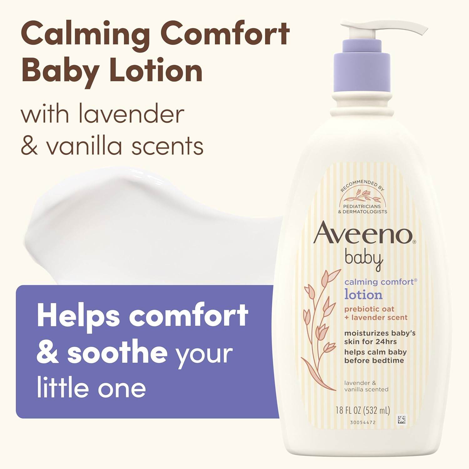 Aveeno Baby Calming Comfort Moisturizing Body Lotion with Relaxing Lavender & Vanilla Scents, Non-Greasy Baby Lotion, Nourishing Prebiotic Oatmeal, Paraben- & Phthalate-Free, 18 fl. oz - My Store