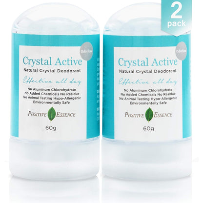 Thai Crystal Deodorant Stone, Crystal Active, 100% Natural, Long Lasting, Single Ingredient, No Aluminum Chlorohydrate or Chemicals, Unscented, Underarmed Deodorant for Women & Men, 60g (2 Pack)