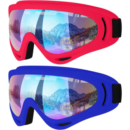 COOLOO Ski Goggles, 2 Pack Snow Goggles Snowboard Goggles for Men Women Kids - UV Protection Foam Anti-Scratch Dustproof