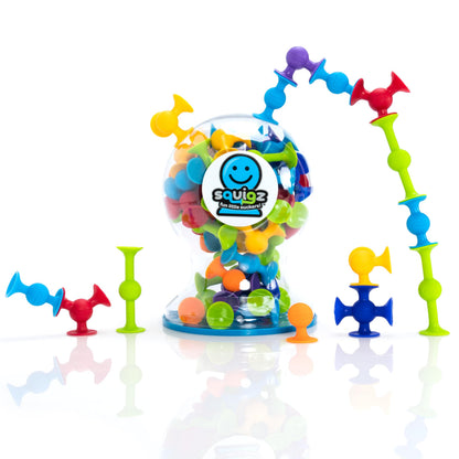 Buy now Fat Brain Toys Squigz Deluxe Set - 50-Piece Suction Construction Toys, Suction Bath Toys, Sensory Toys for Kids 3 and Up at indiglob india