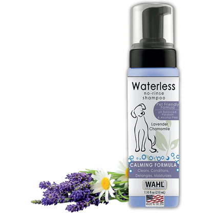 Wahl USA Pet Friendly Waterless No Rinse Shampoo for Animals – Lavender & Chamomile Scented - Cleaning, Conditioning, Detangling, & Moisturizing Shampoo for Dogs – 7.1 Oz - Model 820014A