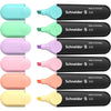 Schneider Job Highlighter Pastel, Chisel Tip, 1 + 5 mm, Black Barrel, Assorted Ink Colors, Pack of 6 Highlighters: Turquoise, Mint, Vanilla, Peach, Lavender, Light Pink (115097) - Assorted Pastel Colors