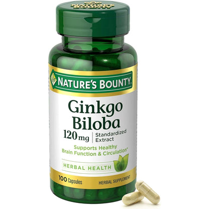Nature's Bounty Ginkgo Biloba Capsules 120mg, Memory Support Supplement, Supports Brain Function and Mental Alertness, 100 Capsules
