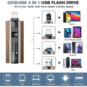 USB Flash Drive 1TB iPhone Memory Stick Storage for Photos and Videos, iPhone Photo Stick Storage Flash Thumb Drive Compatible with iPhone iPad Android and Computers (Brown)