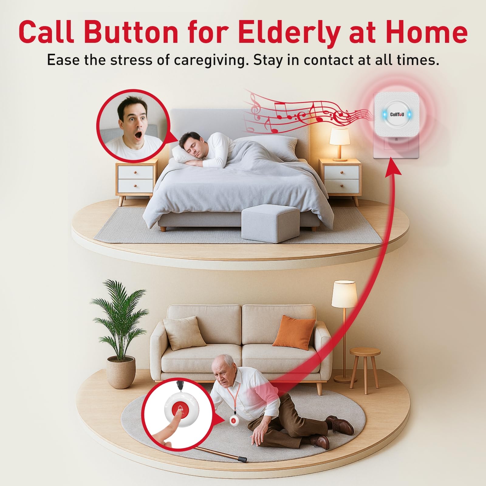 Buy now CallToU Wireless Caregiver Pager Smart Call System 2 SOS Call Buttons/Transmitters 2 Receivers Nurse Calling Alert Patient Help System for Home/Personal Attention Pager 500+Feet Plugin Receiver at indiglob india