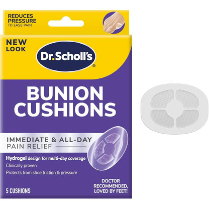 Dr. Scholl's BUNION CUSHION with Hydrogel Technology, 5ct // Cushioning Protection against Shoe Pressure and Friction that Fits Easily In Any Shoe for Immediate and All-Day Pain Relief