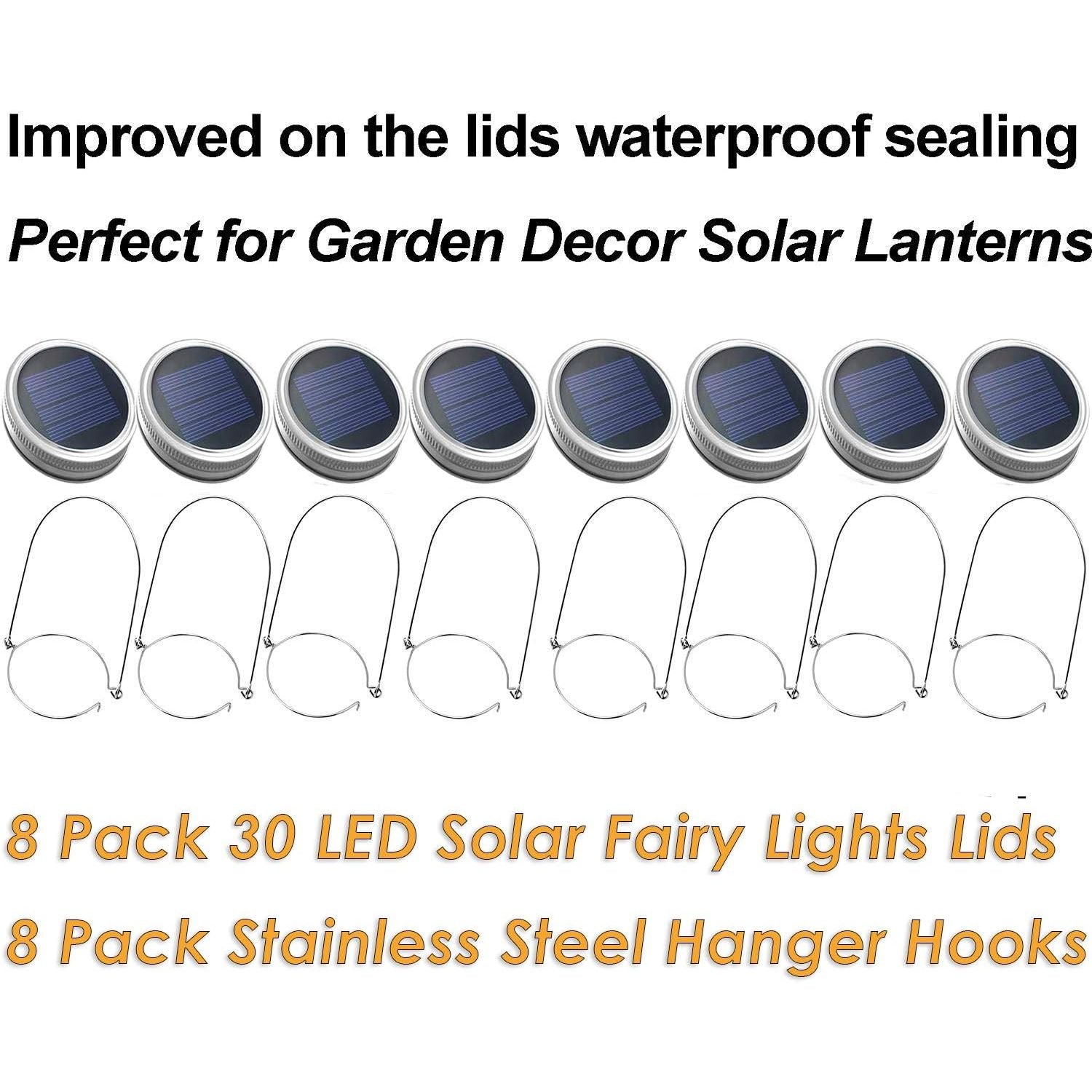 Buy now Mason Jar Solar Lantern Lights, 8 Pack 30 LED Bulbs Fairy Star Firefly Solar Lids Jar Lights,8 Hangers Included(No Jars),for Patio Garden Mason Jar Lanterns Table Wedding Decorations Lights at indiglob india