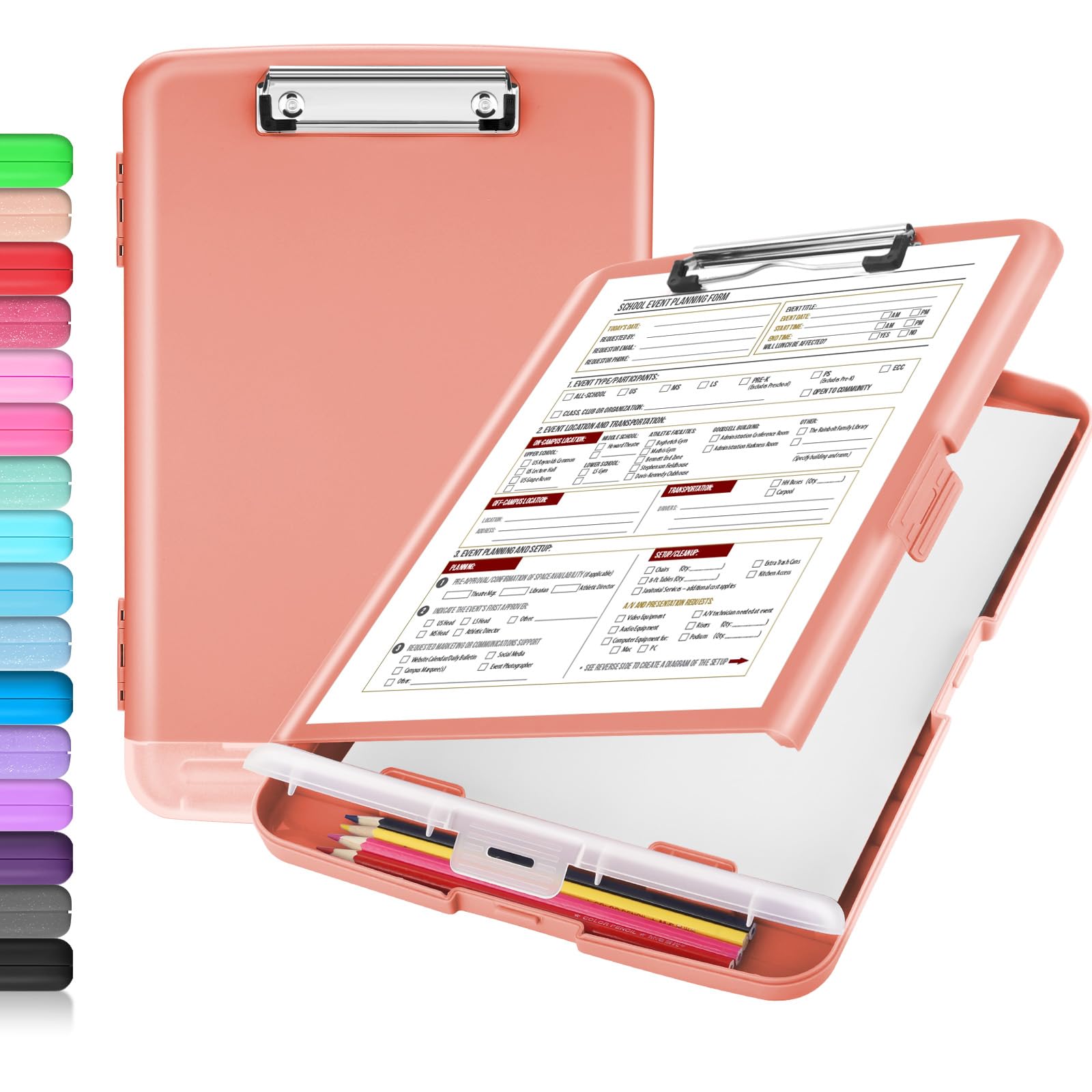 Buy now Sooez Clipboard with Storage, Clip Board 8.5 x 11 with Pen Holder, Plastic Organization Case Box for Letter Legal A4 Size Paper, Low Profile Clip, Nurses Teachers Must Haves, School & Office Supplies at indiglob india