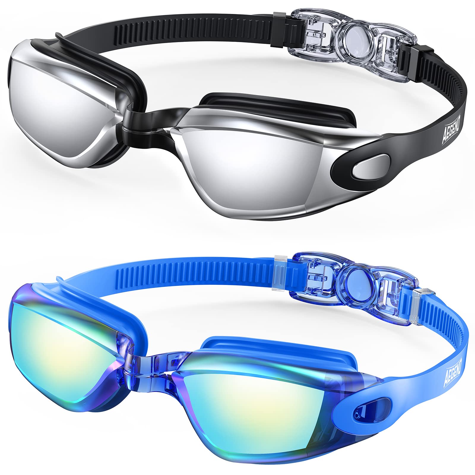 Buy now Aegend Swim Goggles, 2 Pack Swimming Goggles No Leaking Adult Men Women Youth Bright Blue & Sliver at indiglob india