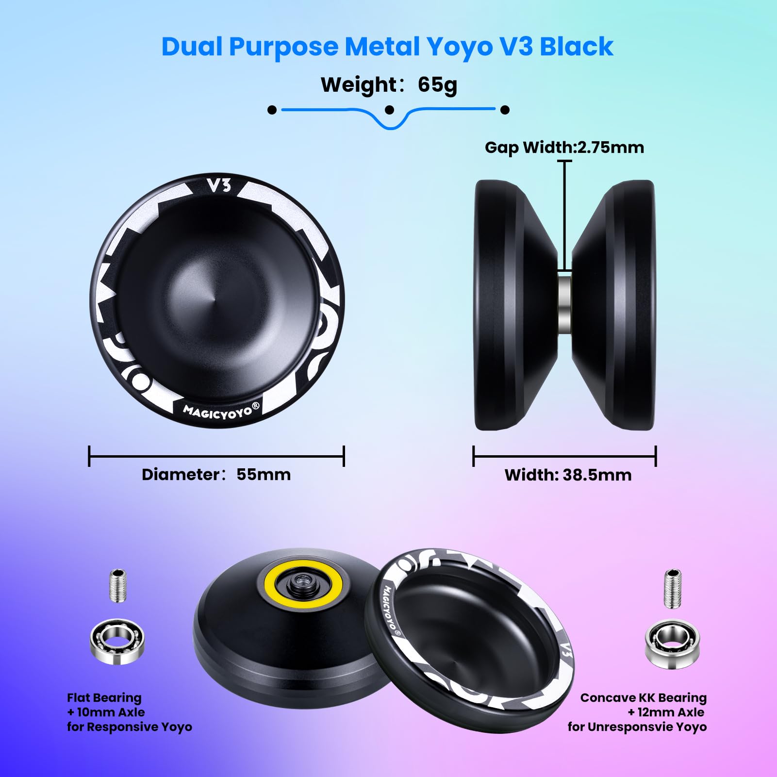 Buy now MAGICYOYO V3 Yoyo for Kids 8-12 or Above, Responsive Yoyo Professional with Dual Function, Professional Trick Yo yo for Adults with 12 Yo-yo Strings, KK Bearing, Bearing Puller, Axle,Case Bag -Black at indiglob india