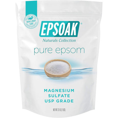 Epsoak Epsom Salt 2 lb. Magnesium Sulfate USP. (Qty. 1 x 2lb. Bags) Resealable Epsom Salt Bulk Bags Unscented, Made in The USA, Cruelty-Free Certified