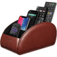 SITHON Remote Control Holder with 5 Compartments - PU Leather Remote Caddy Desktop Organizer Store TV, DVD, Blu-Ray, Media Player, Heater Controllers, Antique