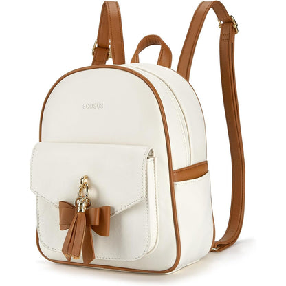ECOSUSI Mini Backpack for Women Girls Cute Bowknot Small Backpack Purse Ladies Leather Bookbag Satchel Bag, with Charm Tassel