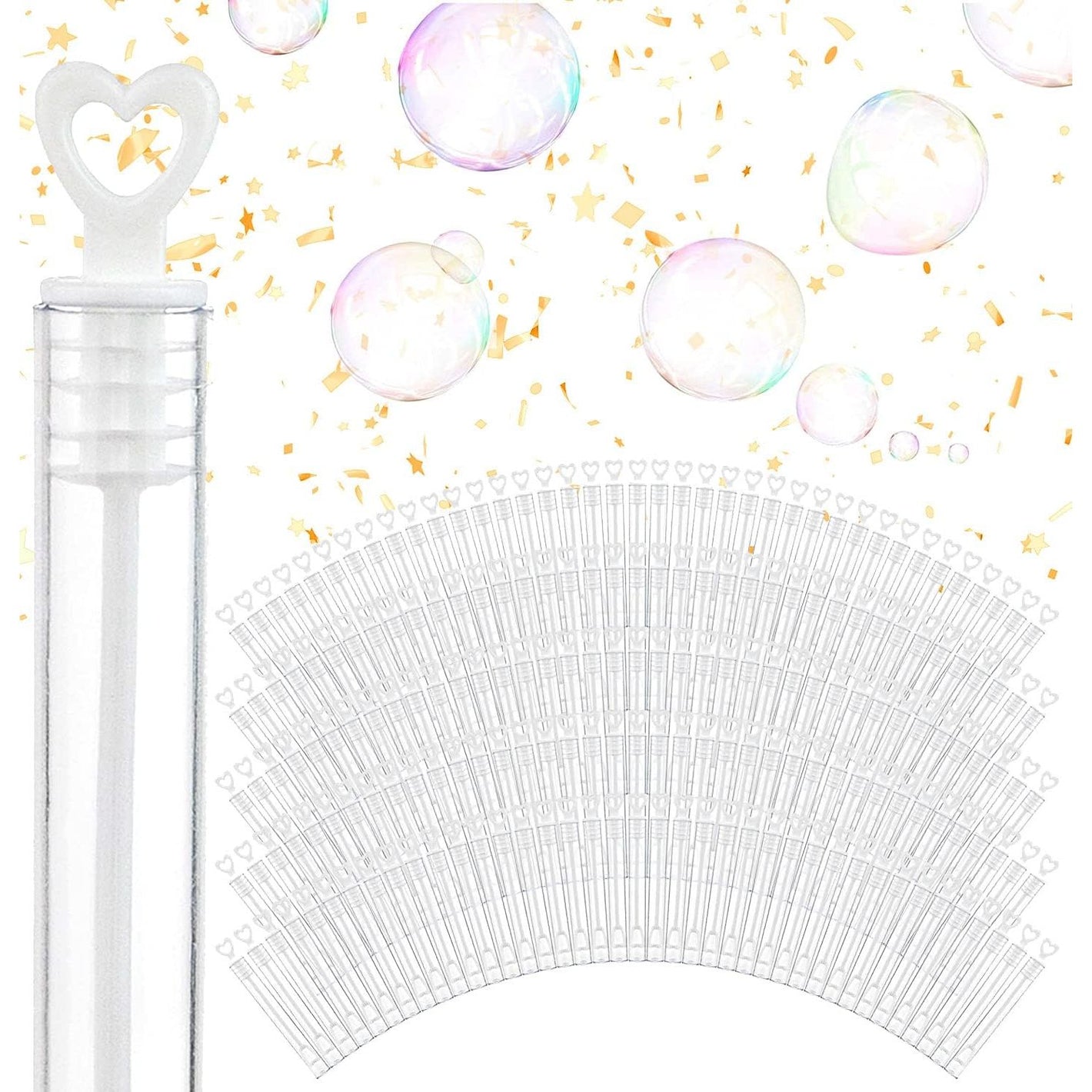 Wedding Bubbles Bulk - White Heart Top Wands (100 Count) Individual Mini Bubble Wand Favors for Weddings, Celebration Party Favor for Guests - Stock Your Home