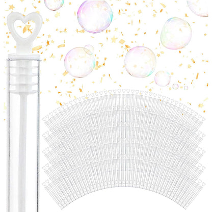 Wedding Bubbles Bulk - White Heart Top Wands (100 Count) Individual Mini Bubble Wand Favors for Weddings, Celebration Party Favor for Guests - Stock Your Home