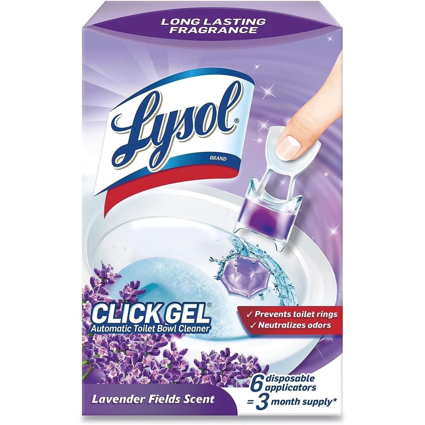 Lysol Click Gel Automatic Toilet Bowl Cleaner, Toilet Gel Stamp, Toilet Freshener, Bathroom Essentials, Refreshing Lavender Scent, 6 Count (Pack of 1)
