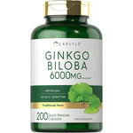 Carlyle Ginkgo Biloba Pills | 6000mg | 200 Capsules | with Bacoba Extract | Extra Strength, Non-GMO and Gluten Free Herbal Supplement - My Store