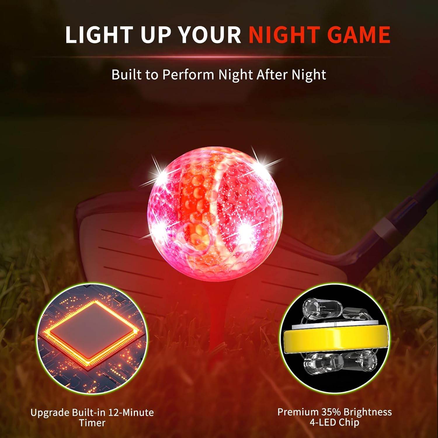 Crestgolf 6 Pack Glow in The Dark Golf Balls Light up Night Led Golf Balls with 12-Minute Reset Timer Gift Sets for Men Women - My Store