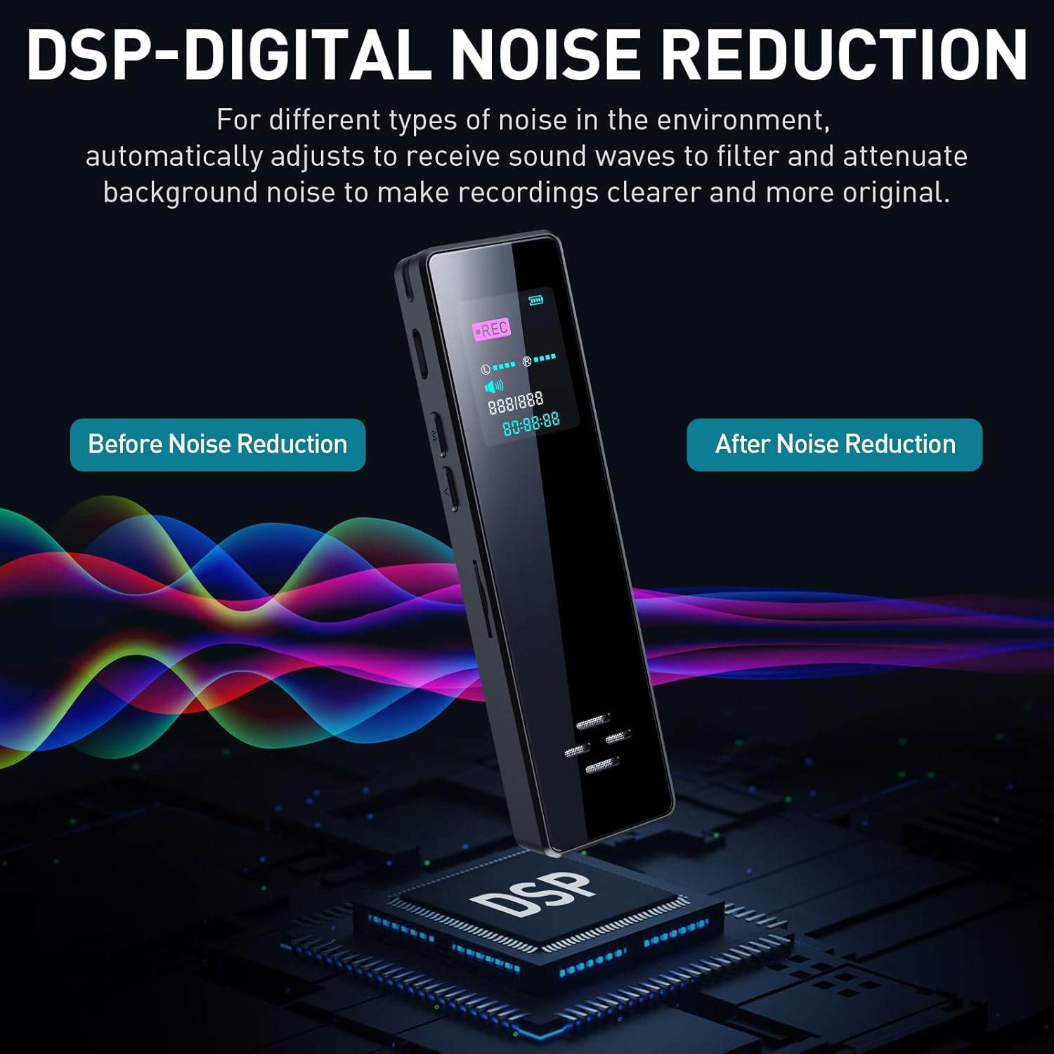 64GB Digital Audio Voice Recorder for Lectures Meetings, Voice Activated Tape Recorder with Playback Dictaphone Sound Recorder Recording Device, Noise Reduction, MP3 Player - My Store