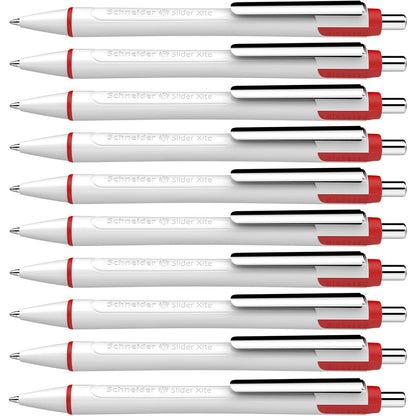 Schneider Slider Xite XB (Extra Broad) Ballpoint Pen, Refillable + Retractable, 1.4 mm, White Barrel w/Blue Accents, Blue Ink, Box of 10 Pens (133203)
