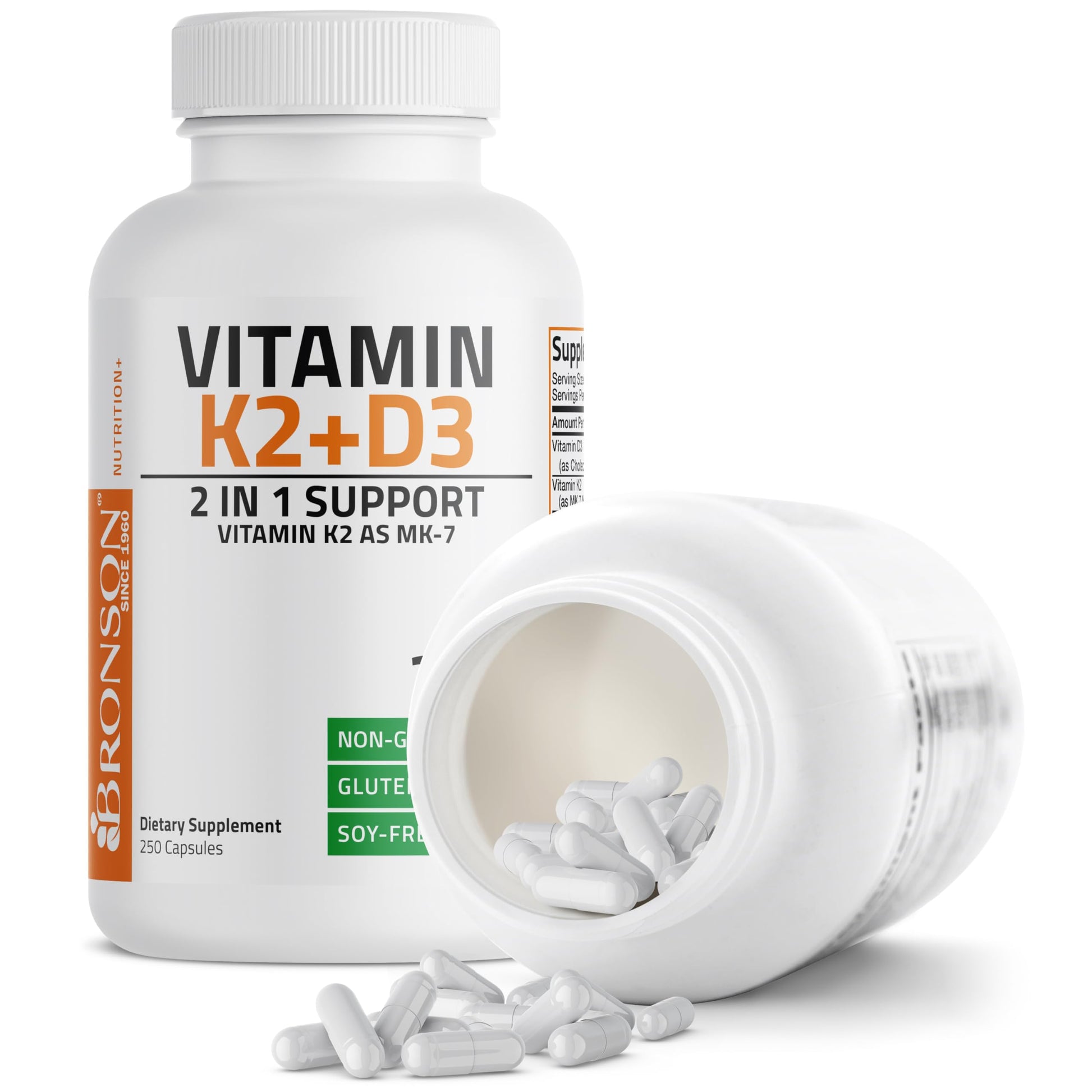 Buy now Bronson Vitamin K2 (MK7) with D3 Supplement Non-GMO Formula 5000 IU Vitamin D3 & 90 mcg K2 MK-7 Easy to Swallow D & K Complex, 250 Capsules at indiglob india