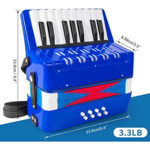 Accordion, 17 Keys Piano Accordion 8 Bass with Straps for Beginners Kids Student Educational Musical Instrument (Blue)