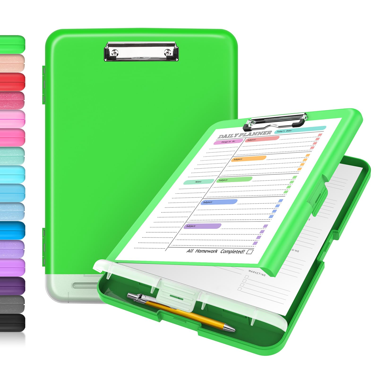 Buy now Sooez Clipboard with Storage, Clip Board 8.5 x 11 with Pen Holder, Plastic Organization Case Box for Letter Legal A4 Size Paper, Low Profile Clip, Nurses Teachers Must Haves, School & Office Supplies at indiglob india