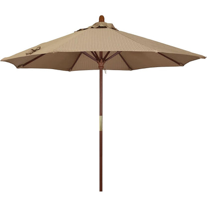 California Umbrella 9' Round Hardwood Frame Market Umbrella, Stainless Steel Hardware, Push Open, Navy Blue Olefin
