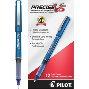 Pilot Precise V5 Rollerball Pens, Extra Fine Point 0.5 mm Blue Pens, Blue, Pack of 12 - Ideal for School, Journaling & Office Writing