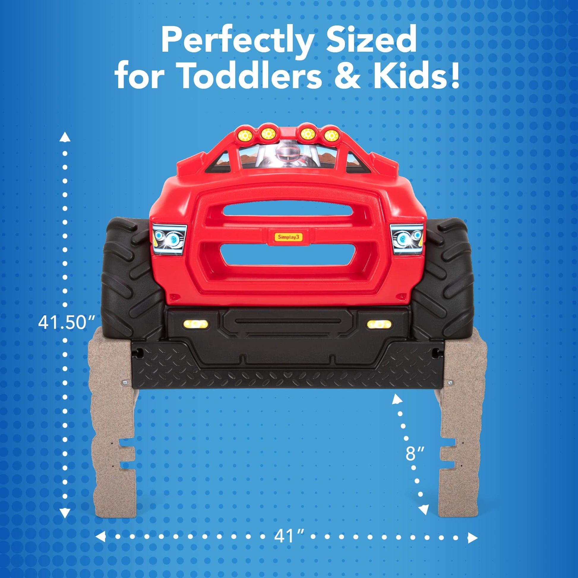 Buy now Simplay3 Monster Truck Headboard, Twin Size Plastic Car Bed Headboard for Kids, Toddlers and Boys with Toy Car Storage - Red, Made in USA at indiglob india