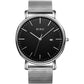 BUREI Men Watches Brown Leather Fashion Minimalist Wrist Watch Simple Ultra Thin Waterproof Quartz Watches All Black Stainless Steel Mesh Band,Gift for Men Women