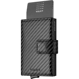 VULKIT RFID Card Wallet for Men, Slim Compact Men's Wallet, Leather RFID Blocking Credit Card Holder Wallet, Trifold Thin Metal Security Pop Up Wallet, Gift Box Packing