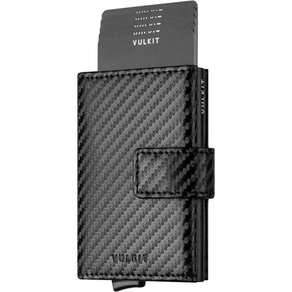 VULKIT RFID Card Wallet for Men, Slim Compact Men's Wallet, Leather RFID Blocking Credit Card Holder Wallet, Trifold Thin Metal Security Pop Up Wallet, Gift Box Packing