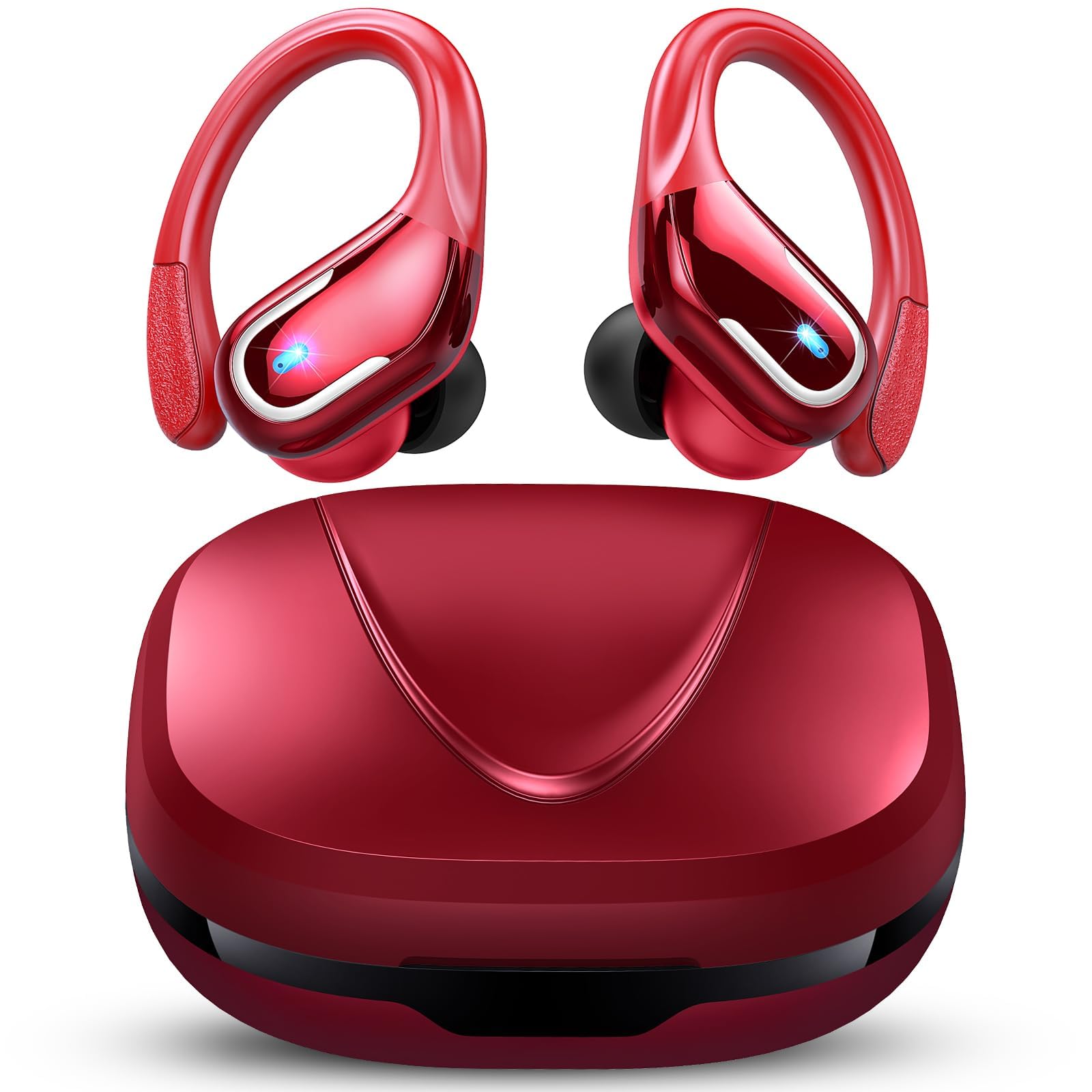 Buy now Ltinist Wireless Earbud, Bluetooth 5.3 Headphones Pure Bass Sound with Earhooks, 75H Battery Over Ear Headphones with Dual-LED Display, IP7 Waterproof Earphones Built-in Microphone for Running Sports Dark red at indiglob india