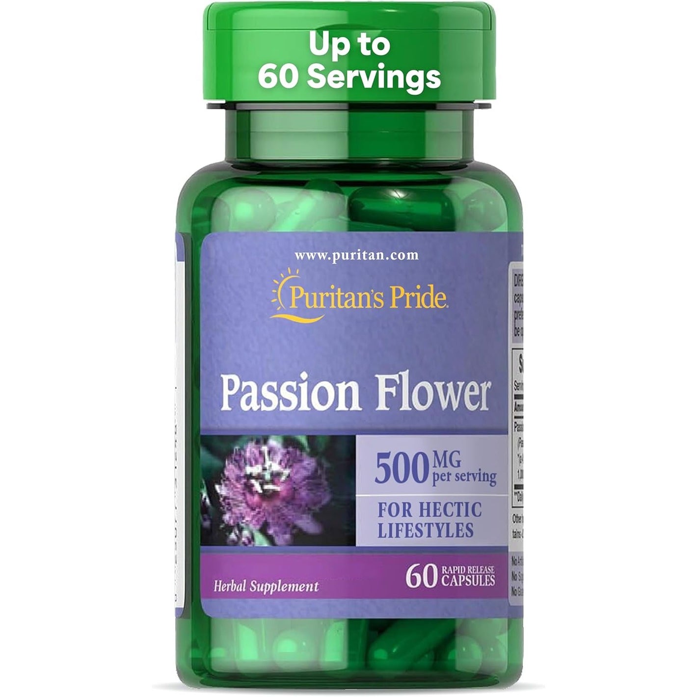 Puritan's Pride Premium Passion Flower Extract Capsules 250 mg(1000mg equivalent), Concentrated Herbal Dietary Supplement for Traditional Stress Relief Support, 60 Rapid Release Capsules