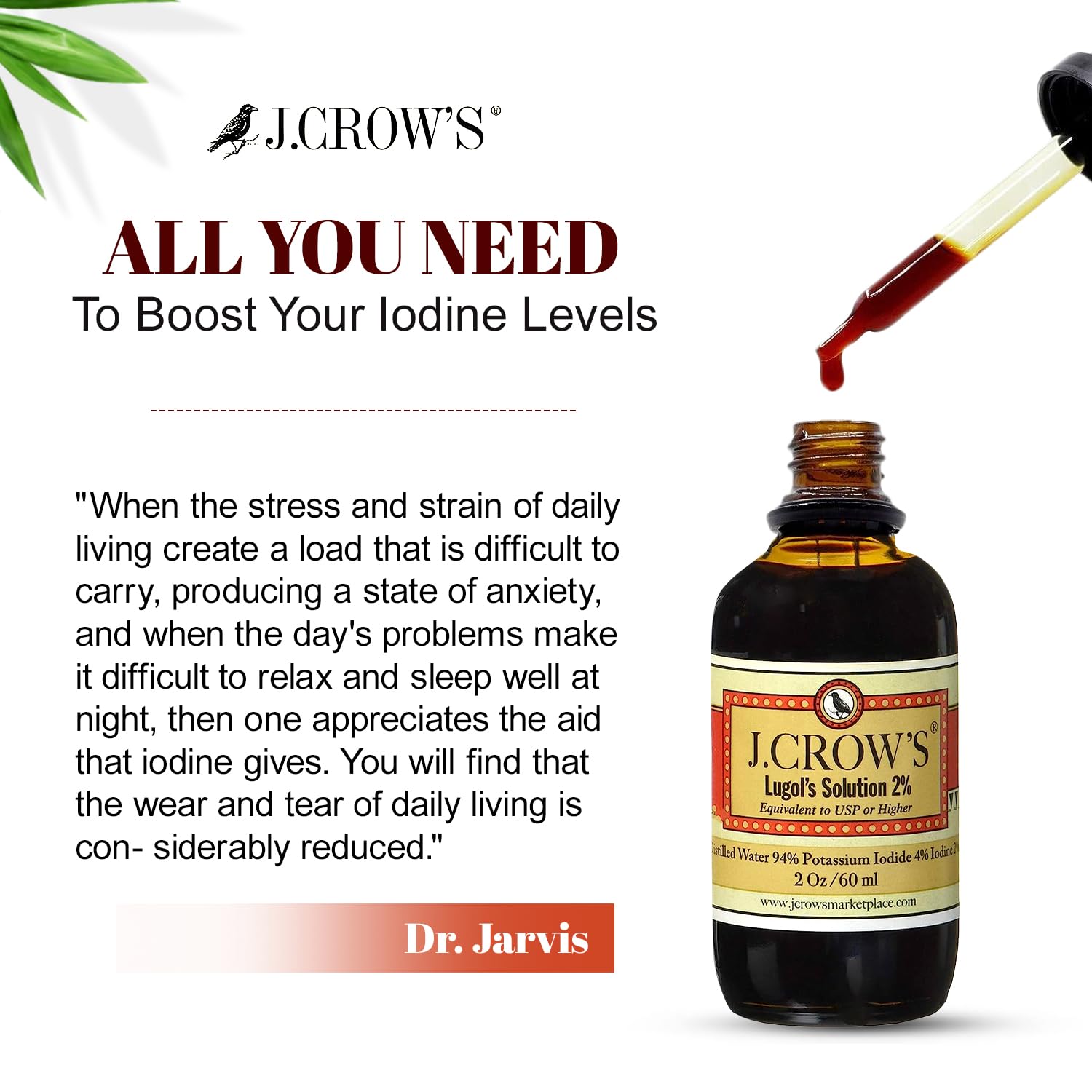 Buy now J.CROW'S® Lugol's Solution of Iodine 2% 2 oz (3 Bottles) – Premium Iodine & Potassium Iodide Liquid, Gluten &, Alcohol-Free Natural Brine Extract, No Expiration at indiglob india