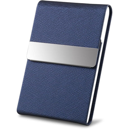 Business Card Holder, Metal Slim Business Card Case, Pocket Card Holder for Women or Men, PU Leather Business Card Holder Case RFID Blocking Name Card Holder with Magnetic Closure, Black Carbon