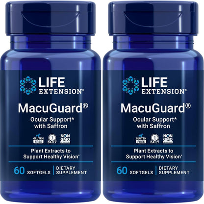 Life Extension MacuGuard Ocular Support with Saffron, 60 softgels (Pack of 2)