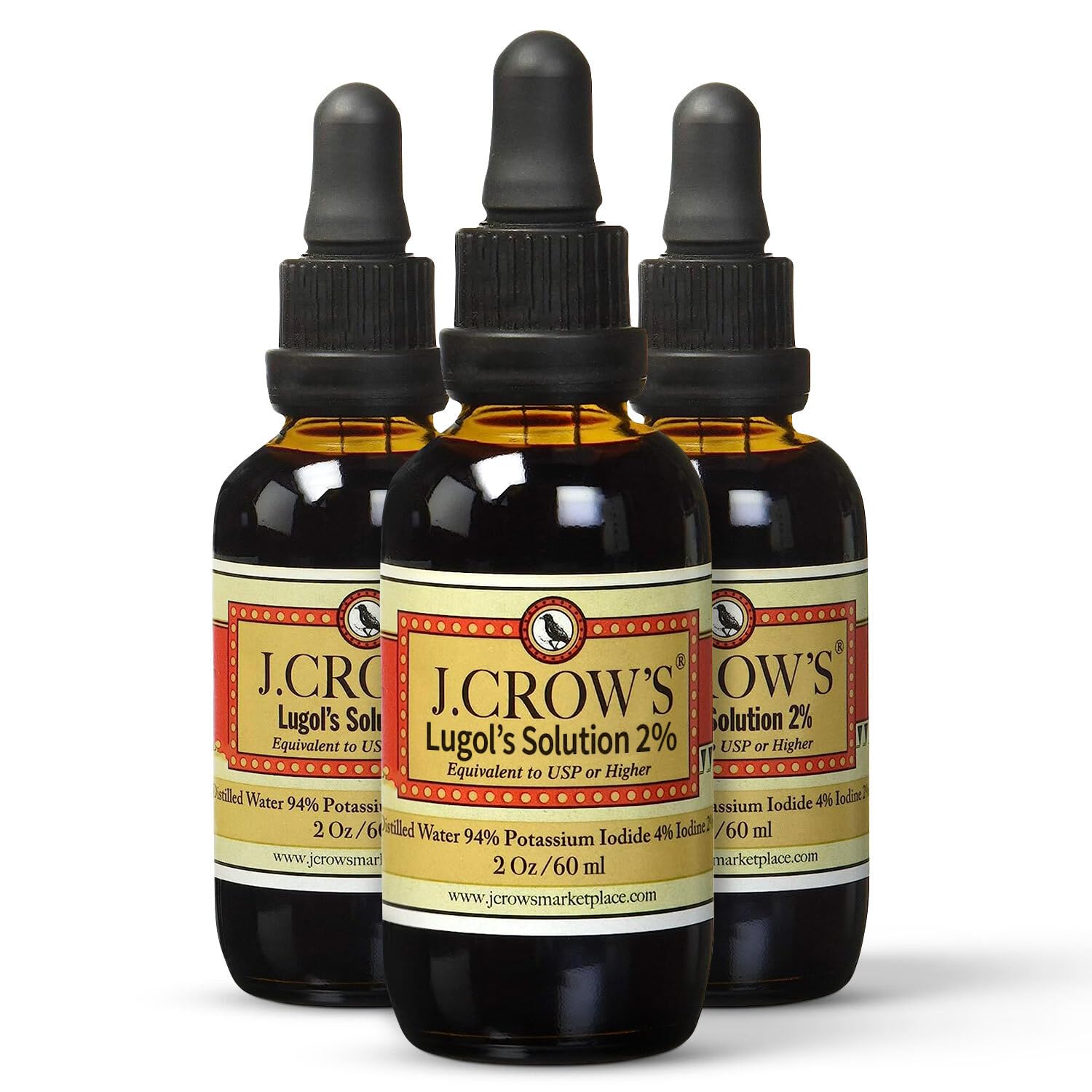 Buy now J.CROW'S® Lugol's Solution of Iodine 2% 2 oz (3 Bottles) – Premium Iodine & Potassium Iodide Liquid, Gluten &, Alcohol-Free Natural Brine Extract, No Expiration at indiglob india