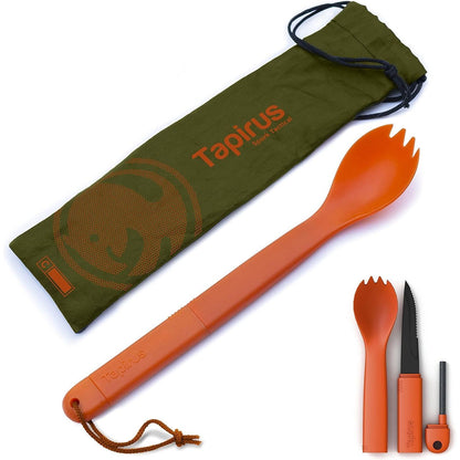 Tapirus Spork Tactical Green | BPA Free Spoon Fork, Stainless Steel Knife and Fire Starter | 3 in 1 multipurpose utensil | Outdoor hiking, camping & backpacking gear | Fit for MRE