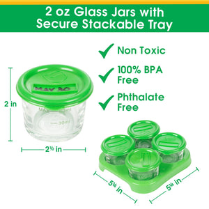 Buy now Glass Baby Food Storage Containers (4 Pk) - 2oz Jars in Stackable Storage Tray w Tight Interlocking Base- Dry-Erase Marker Labeling- Microwave Freezer Dishwasher Safe- Babyfood Breast Milk, Gift at indiglob india