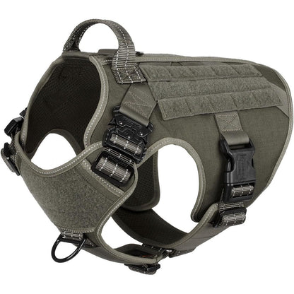 ICEFANG Tactical Dog Harness, Large Size,2X Metal Buckle,Working Dog MOLLE Vest with Handle,No Pulling Front Leash Clip,Hook and Loop Panel (Brown,L (Pack of 1))