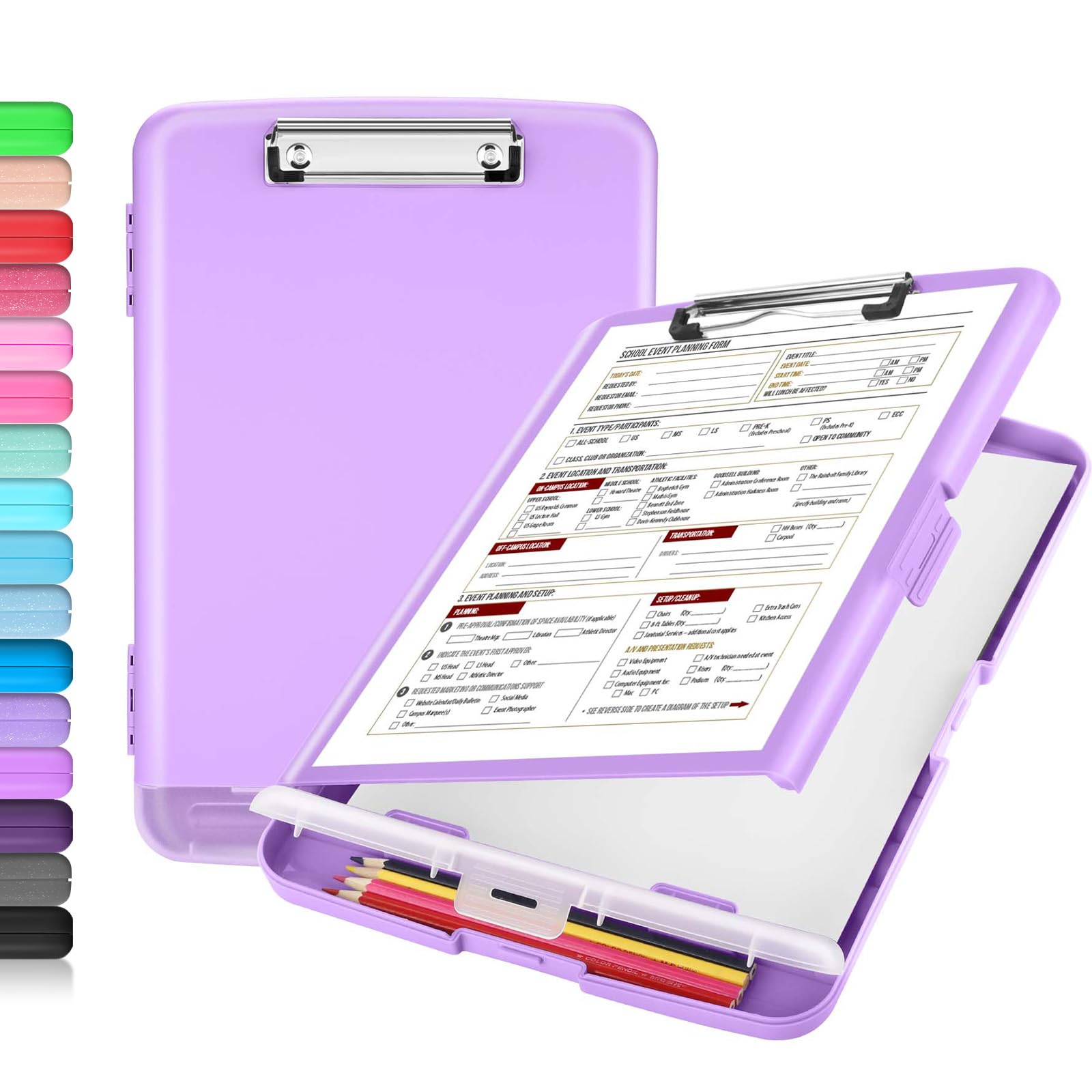 Buy now Sooez Clipboard with Storage, Clip Board 8.5 x 11 with Pen Holder, Plastic Organization Case Box for Letter Legal A4 Size Paper, Low Profile Clip, Nurses Teachers Must Haves, School & Office Supplies at indiglob india